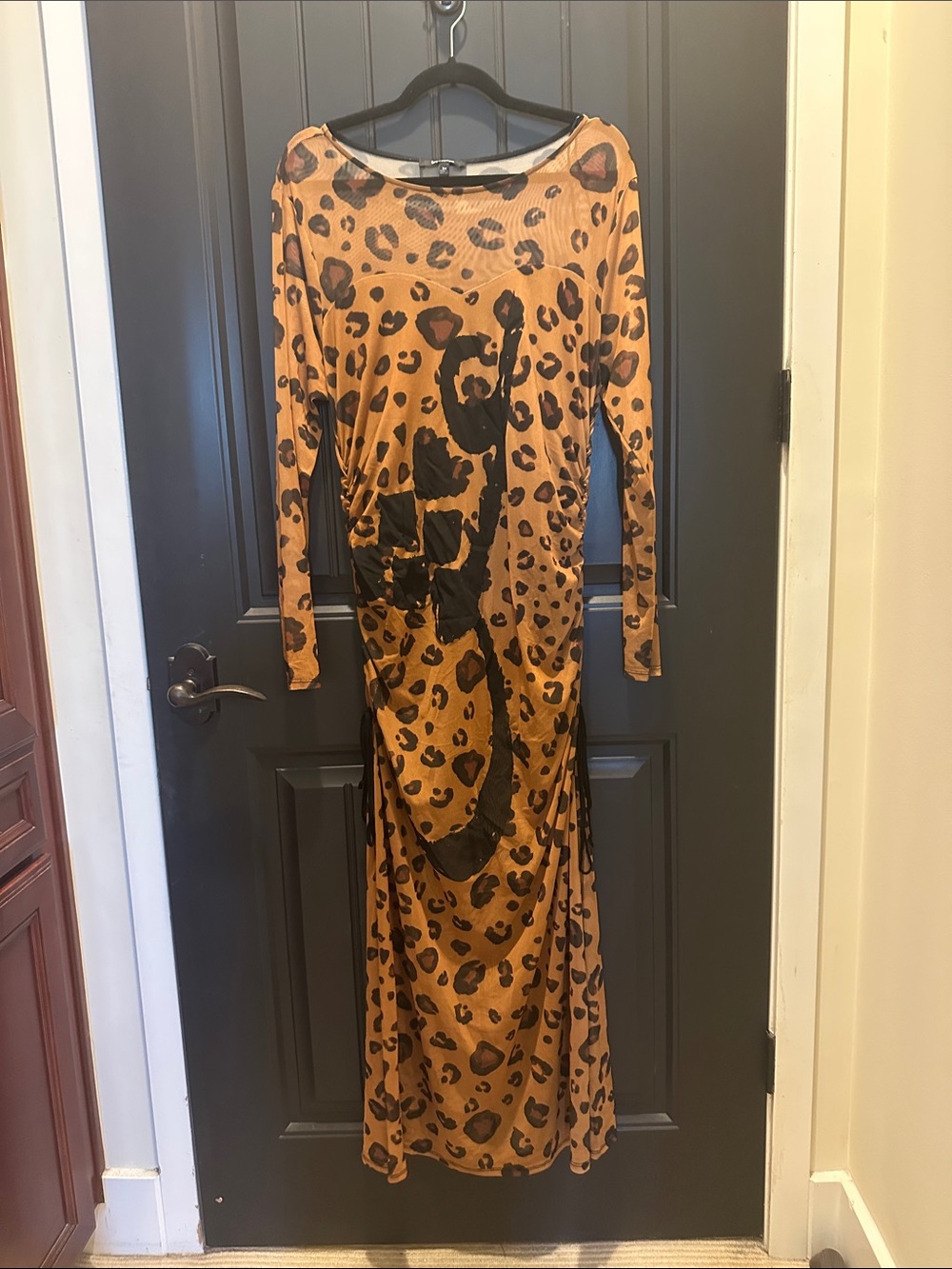 Leopard Print Long Sleeve Maxi Dress - Tan/Blackt Eshgh Farsi Persian Design 3x